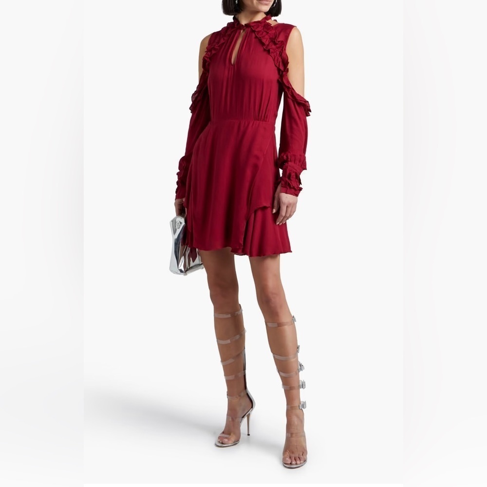 Hanie cold-shoulder ruffled gauze mini dress
